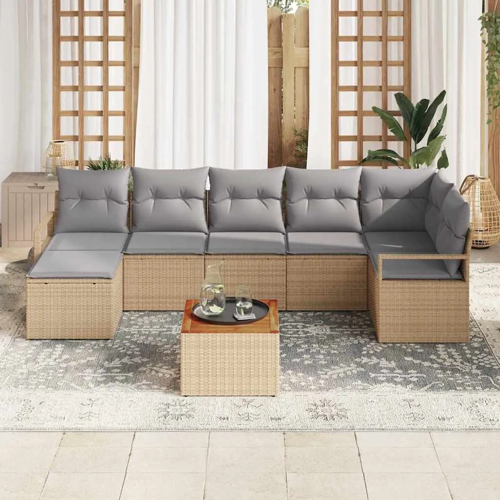 vidaXL Σετ Καναπέ Κήπου με μαξιλάρι 9 pcs Μπεζ Πολυ ράταν