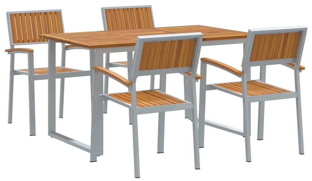 vidaXL Σέτ φαγητού για κήπο 5 pcs Γκρι Στερεό Ξύλο Ακακίας