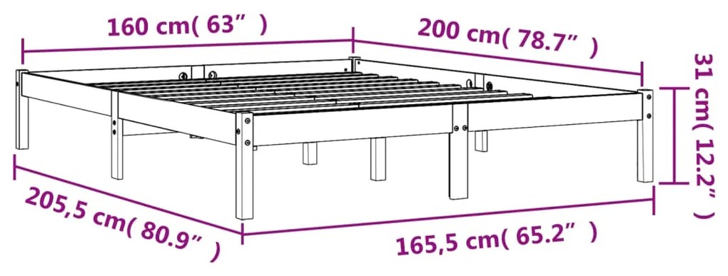 Σκελετός Κρεβ. Χωρίς Στρώμα Καφέ Κεριού 160x200 εκ Μασίφ Πεύκο - Καφέ