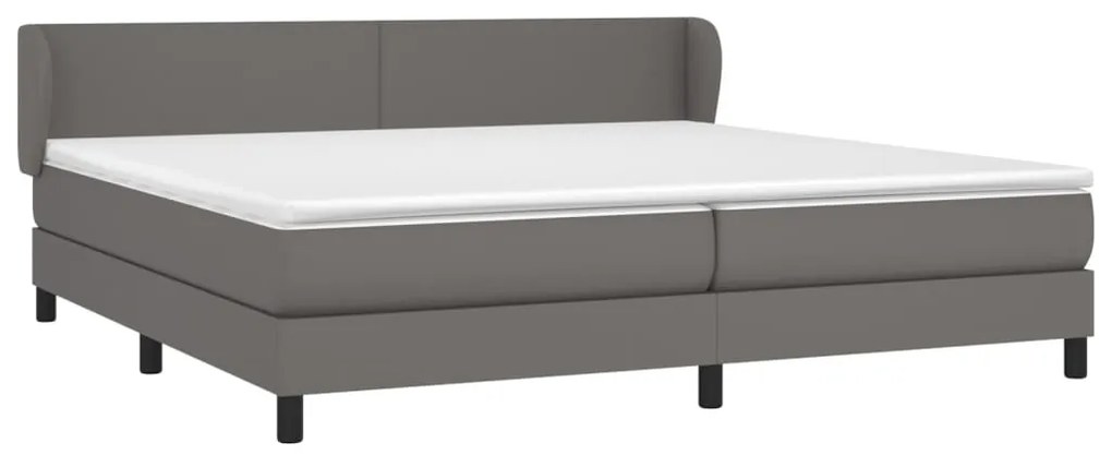 vidaXL Κρεβάτι Boxspring με Στρώμα Γκρι 200x200 εκ. Συνθετικό Δέρμα