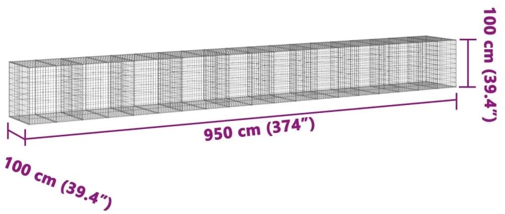 Συρματοκιβώτιο με Κάλυμμα 950x100x100εκ από Γαλβανισμένο Χάλυβα - Ασήμι