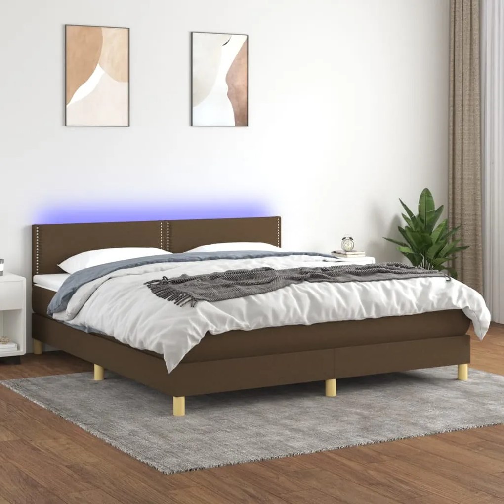 vidaXL Κρεβάτι Boxspring με Στρώμα &amp; LED Σκ.Καφέ 160x200 εκ Υφασμάτινο