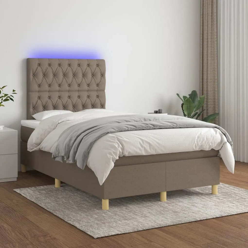 Κρεβάτι Boxspring με Στρώμα &amp; LED Taupe 120x200 εκ. Υφασμάτινο