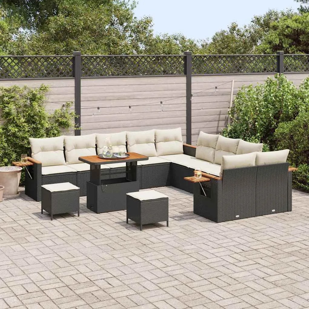 vidaXL Σετ Καναπέ Κήπου 13 pcs Μαύρο και κρεμ 90 x 55 x 71 cm
