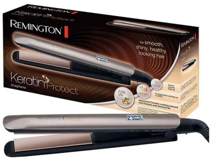 Ισιωτική μαλλιών Remington S8540 Keratin Protect, Κεραμικές πλάκες, 9 ρυθμίσεις θερμοκρασίας, 150°C - 230°C, Οθόνη LCD , Χρυσό/Μαύρο