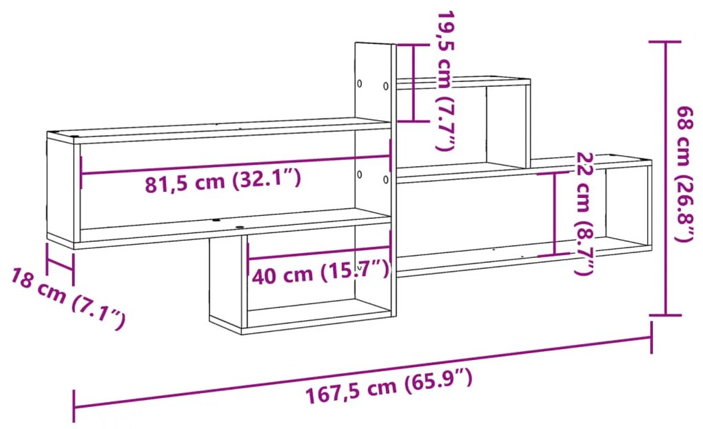 Ράφι Τοίχου Γκρι Σκυροδέματος 167,5x18x68 εκ. από Επεξ. Ξύλο - Γκρι