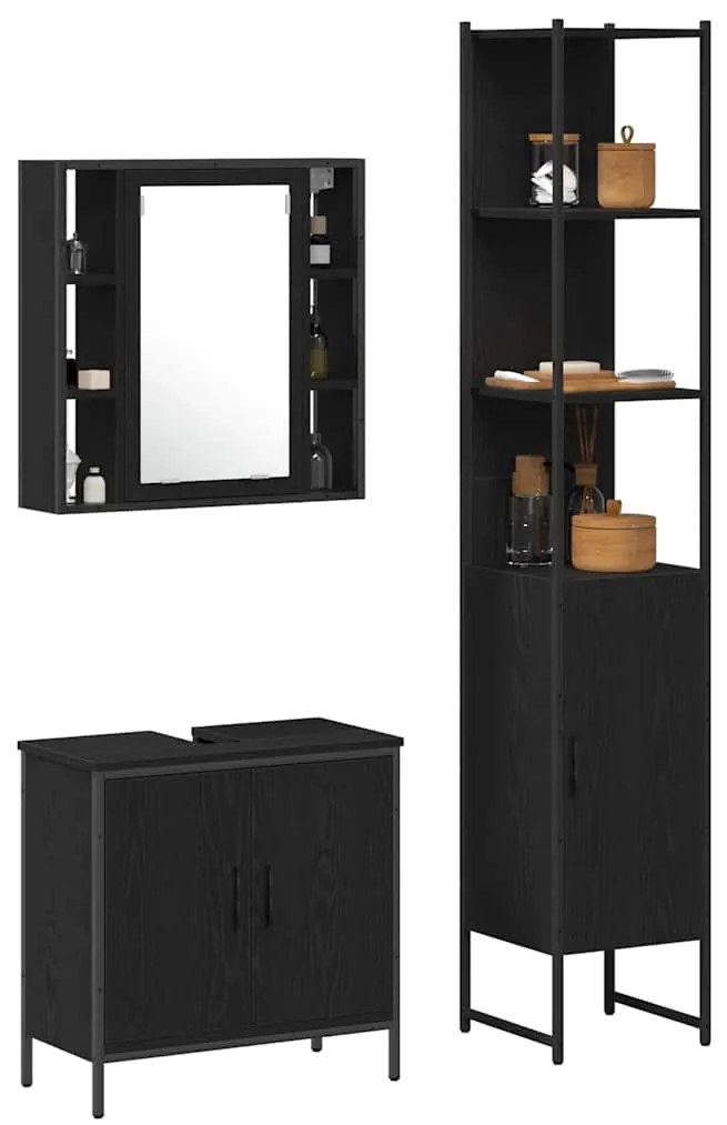 vidaXL Μονάδες Νιπτήρα Μπάνιου με ράφι Μαύρο 33 x 33 x 185.5 εκ