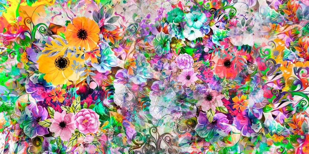 Εικόνα με έντονα χρώματα λουλουδιών