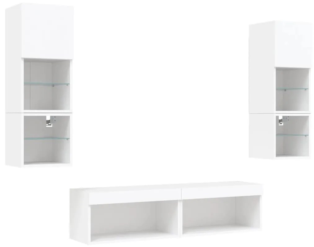 vidaXL Έπιπλα Τοίχου Τηλεόρασης 6 τεμ LED Λευκά από Επεξεργασμένο Ξύλο