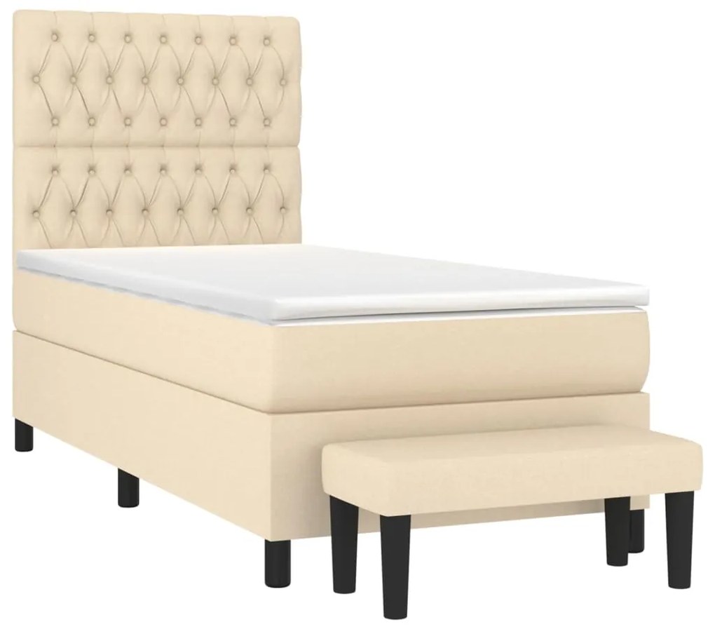 vidaXL Κρεβάτι Boxspring με Στρώμα Κρεμ 90x200 εκ.Υφασμάτινο