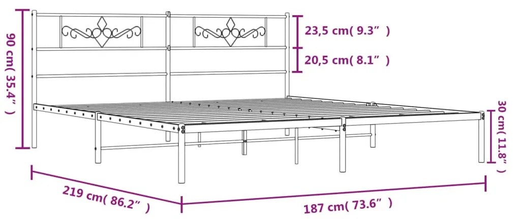 Πλαίσιο Κρεβατιού με Κεφαλάρι Μαύρο 183 x 213 εκ. Μεταλλικό - Μαύρο