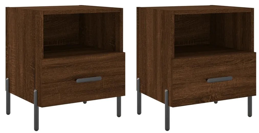vidaXL Κομοδίνα 2 τεμ. Καφέ Δρυς 40 x 35 x 47,5 εκ. από Επεξεργ. Ξύλο