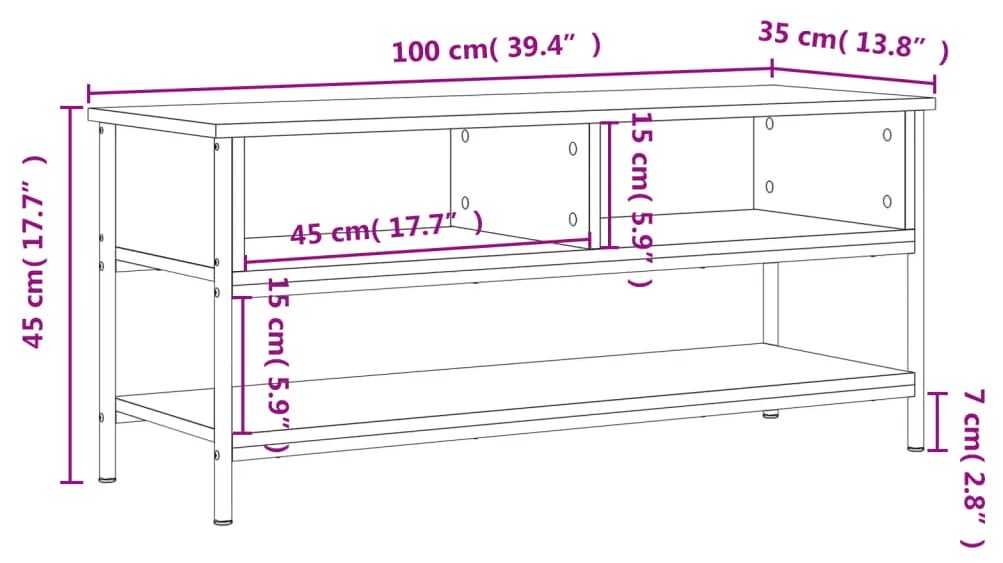 Έπιπλο Τηλεόρασης Καφέ Δρυς 100x35x45 εκ. Επεξεργασμένο Ξύλο - Καφέ