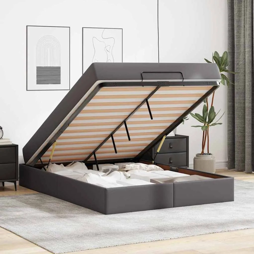 vidaXL Σκελετός κρεβατιού με στρώμα με στρώμα 2 pcs Γκρι PVC