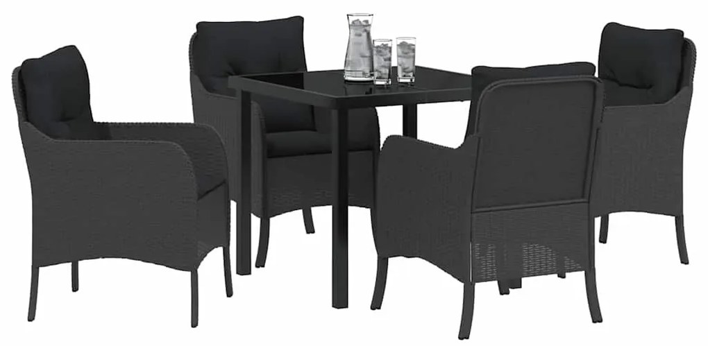 vidaXL Σέτ φαγητού για κήπο με μαξιλάρι 5 pcs Μαύρο Πολυ ράταν