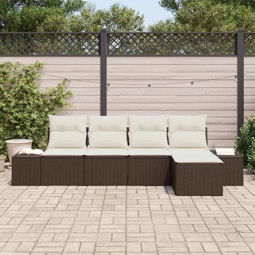 vidaXL Σετ Καναπέ Κήπου 5 pcs Καφέ, Κρέμα Πολυ rattan, βαμμένο ατσάλι