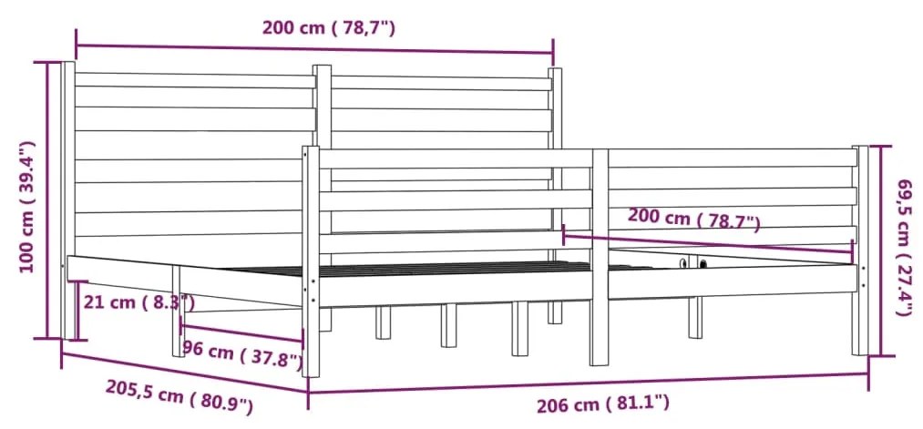 vidaXL Πλαίσιο Κρεβατιού Γκρι 200 x 200 εκ. από Μασίφ Ξύλο Πεύκου