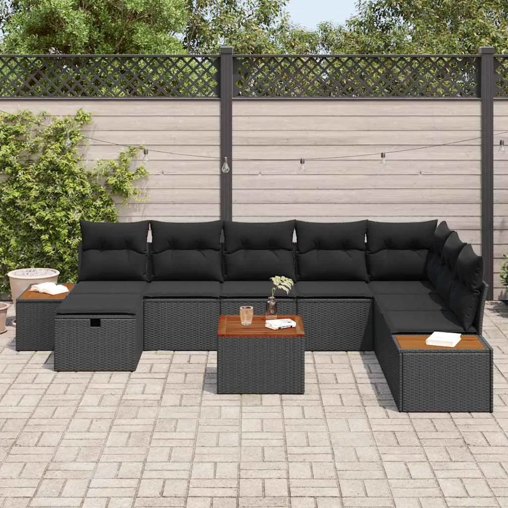 vidaXL Σετ Καναπέ Κήπου με μαξιλάρι 9 pcs Μαύρο Πολυ ράταν