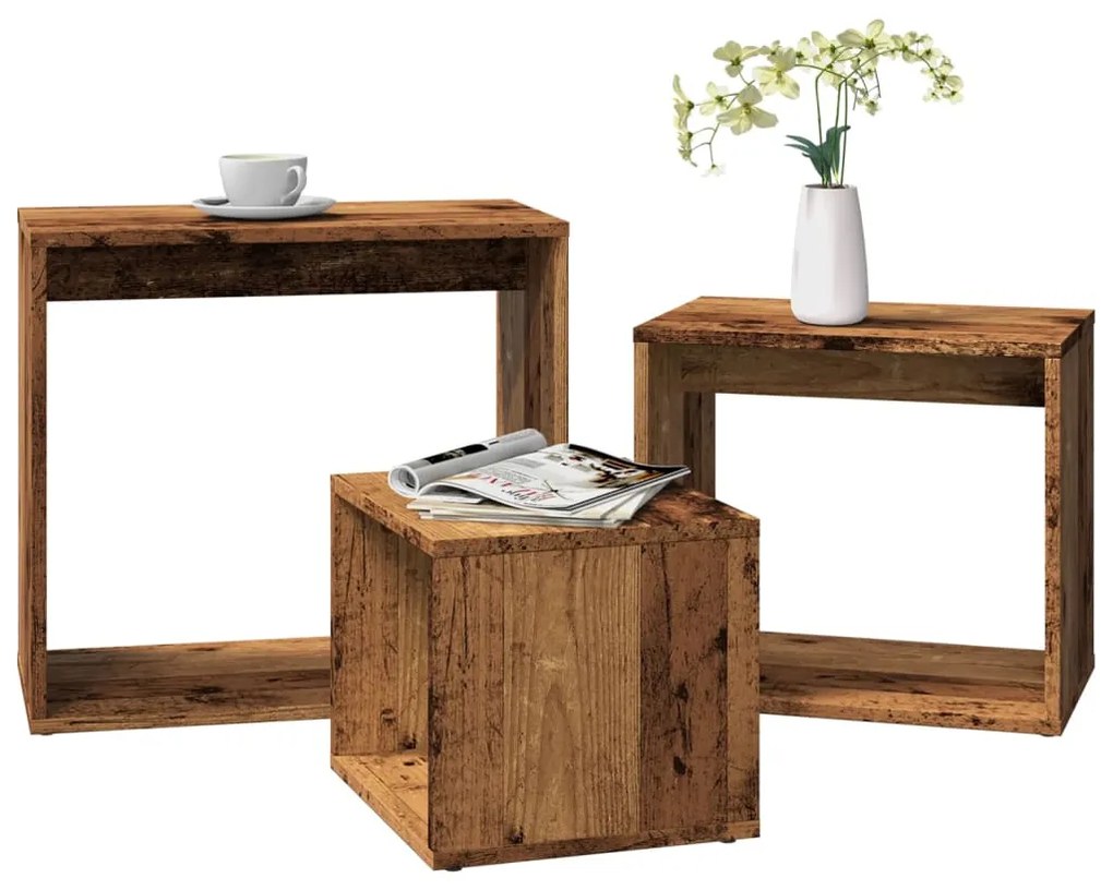 Τραπεζάκια Ζιγκόν 3 τεμ. Παλαιό Ξύλο από Επεξεργασμένο Ξύλο