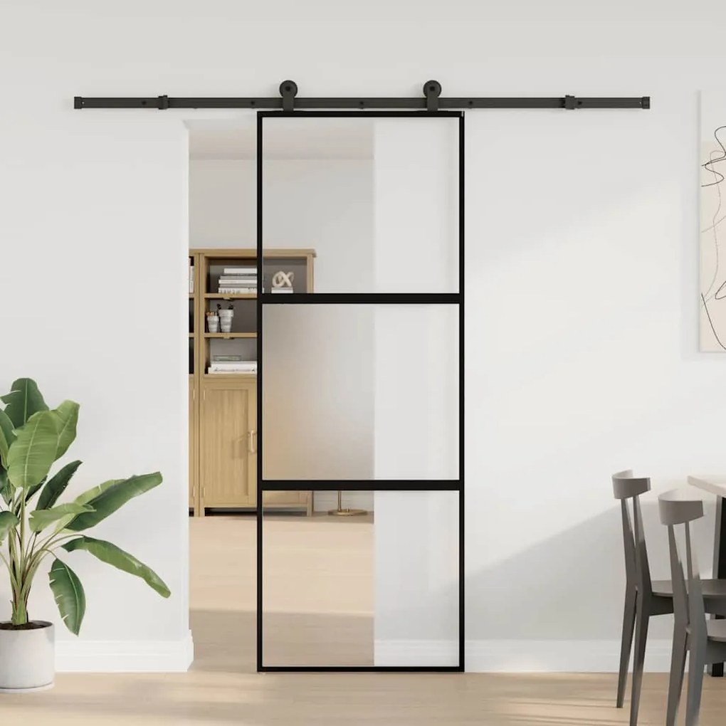 vidaXL Συρόμενη πόρτα με σετ υλικού 76x205 cm από γυαλί&amp;Αλουμίνιο