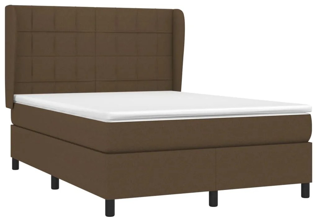 Κρεβάτι Boxspring με Στρώμα Σκούρο Καφέ 140x190 εκ. Υφασμάτινο - Καφέ