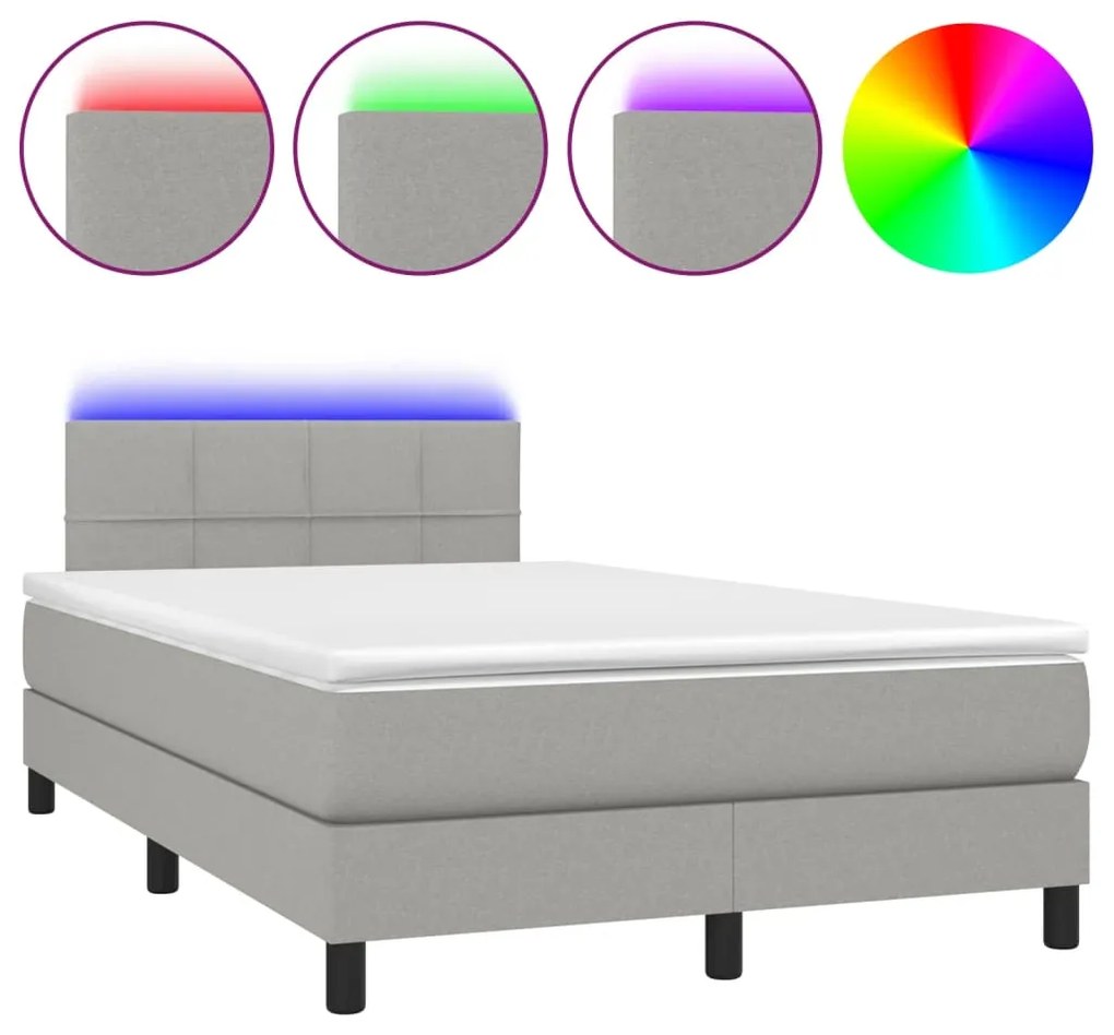 vidaXL Κρεβάτι Boxspring με Στρώμα & LED Αν.Γκρι 120x190εκ. Υφασμάτινο