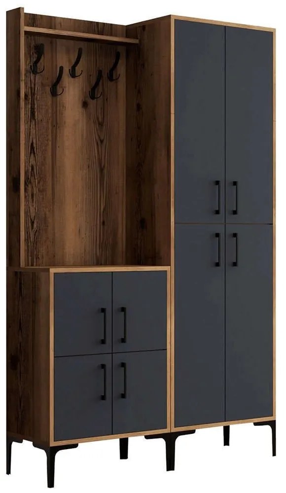 Έπιπλο Εισόδου Berlin 845HCT4201 120x35x200cm Walnut-Anthracite Μοριοσανίδα, Μέταλλο