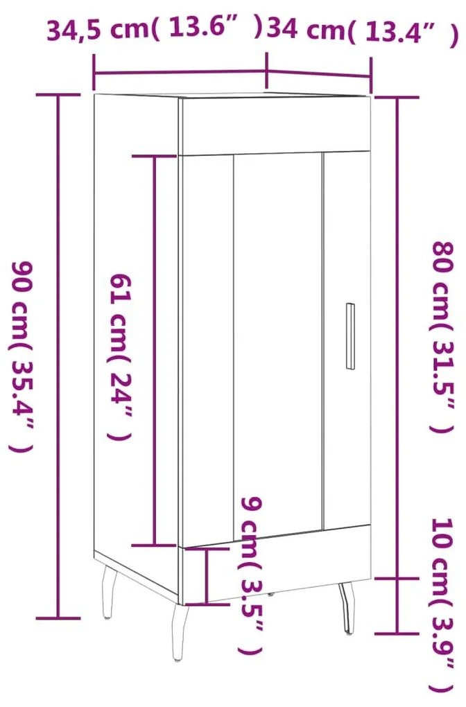 Ντουλάπι Γκρι Sonoma 34,5x34x90 εκ. από Επεξεργασμένο Ξύλο - Γκρι