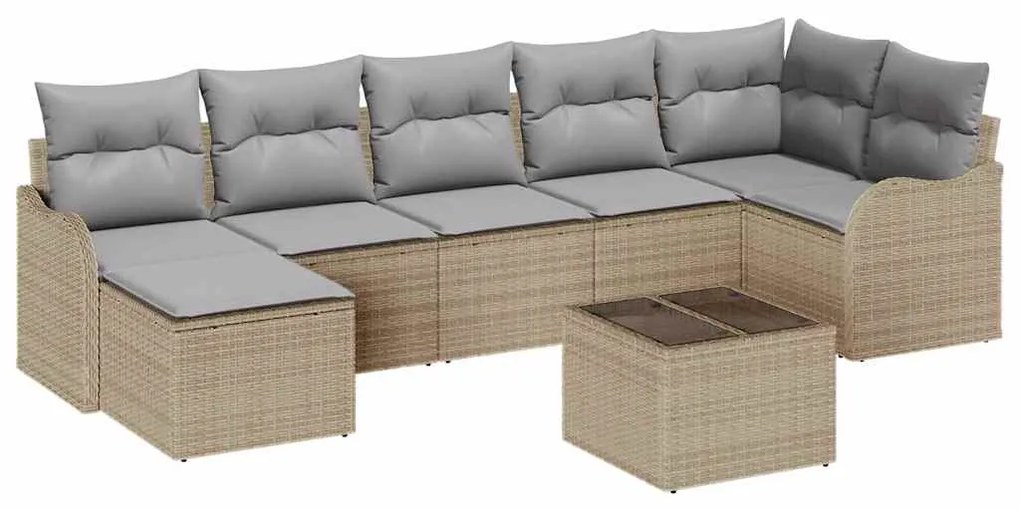 vidaXL Σετ Καναπέ Κήπου με μαξιλάρι 8 pcs Μπεζ Πολυ ράταν