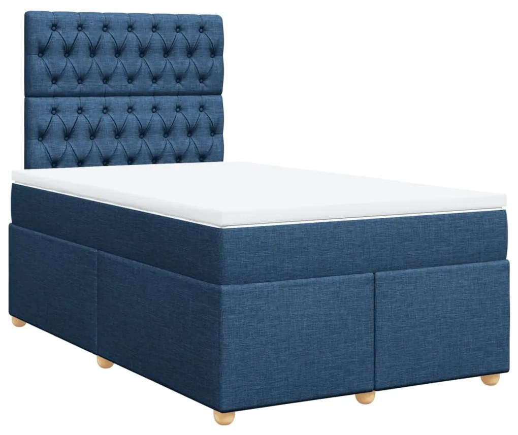 vidaXL Κρεβάτι Boxspring με Στρώμα Μπλε 120x190 εκ. Υφασμάτινο