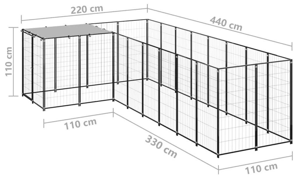 vidaXL Σπιτάκι Σκύλου Μαύρο 6,05 μ² Ατσάλινο