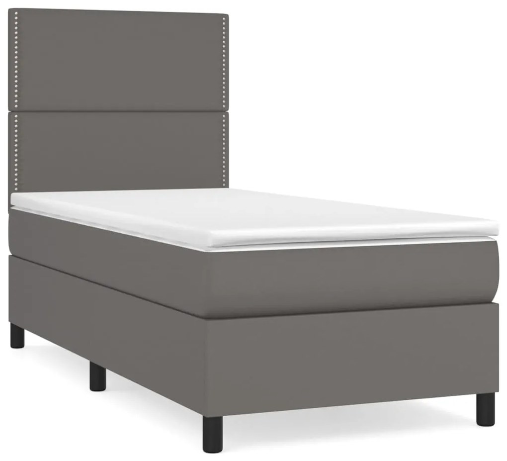 vidaXL Κρεβάτι Boxspring με Στρώμα Γκρι 90x190 εκ. από Συνθετικό Δέρμα