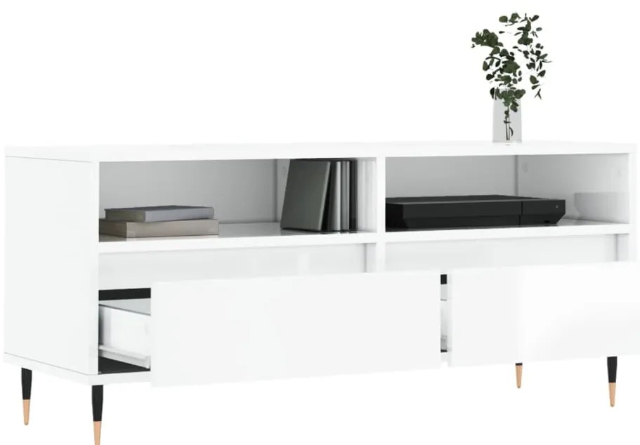vidaXL Έπιπλο Τηλεόρασης Γυαλ. Λευκό 100x34,5x44,5 εκ. Επεξεργ. Ξύλο