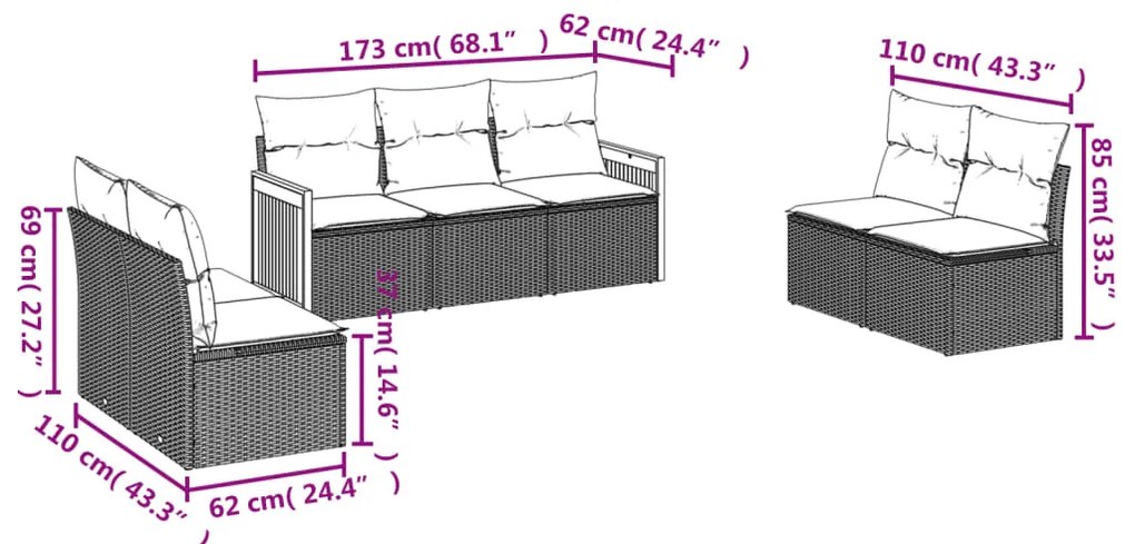 vidaXL Σαλόνι Κήπου Σετ 7 τεμ. Μπεζ Συνθετικό Ρατάν με Μαξιλάρια