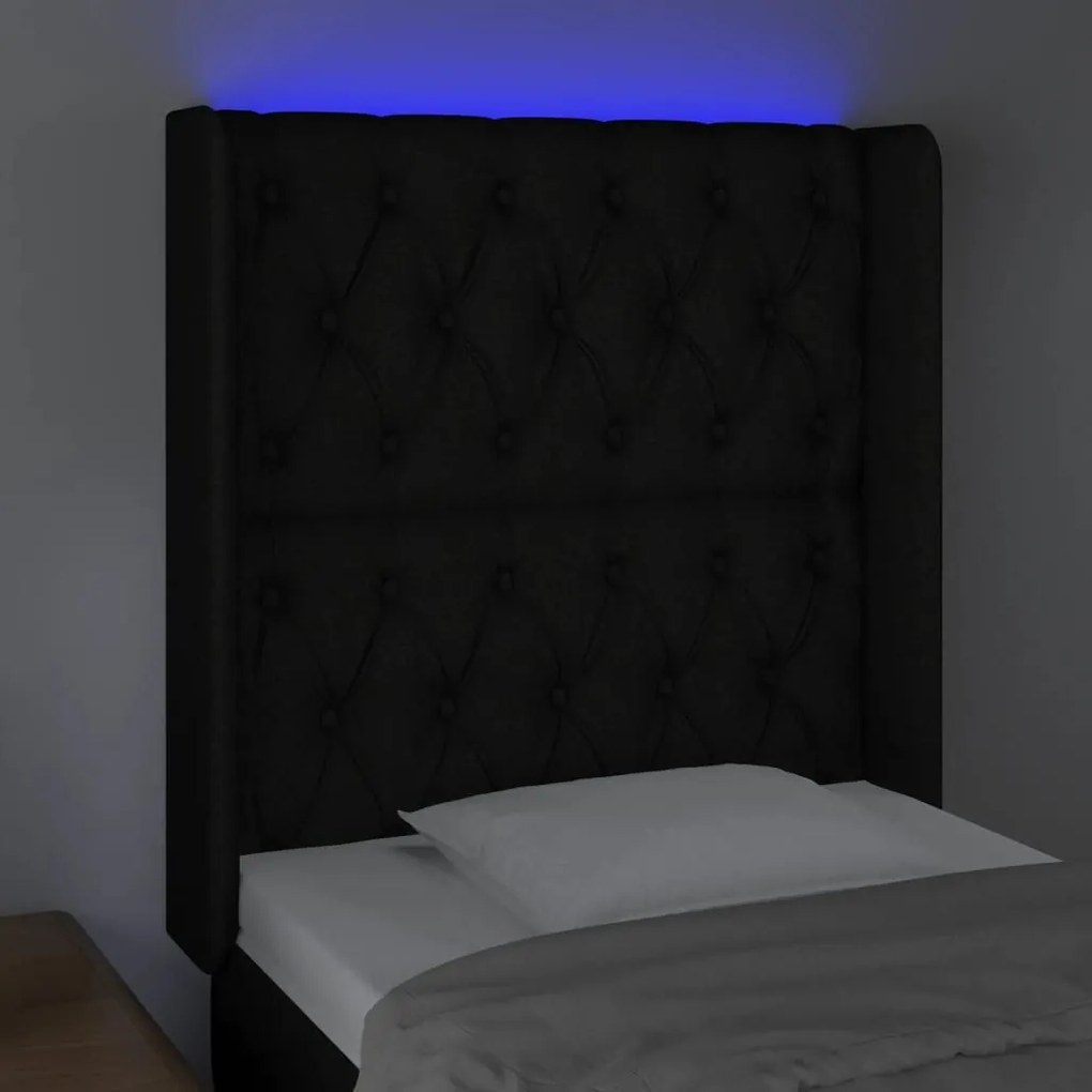 Κεφαλάρι Κρεβατιού LED Μαύρο 83x16x118/128εκ. Υφασμάτινο - Μαύρο