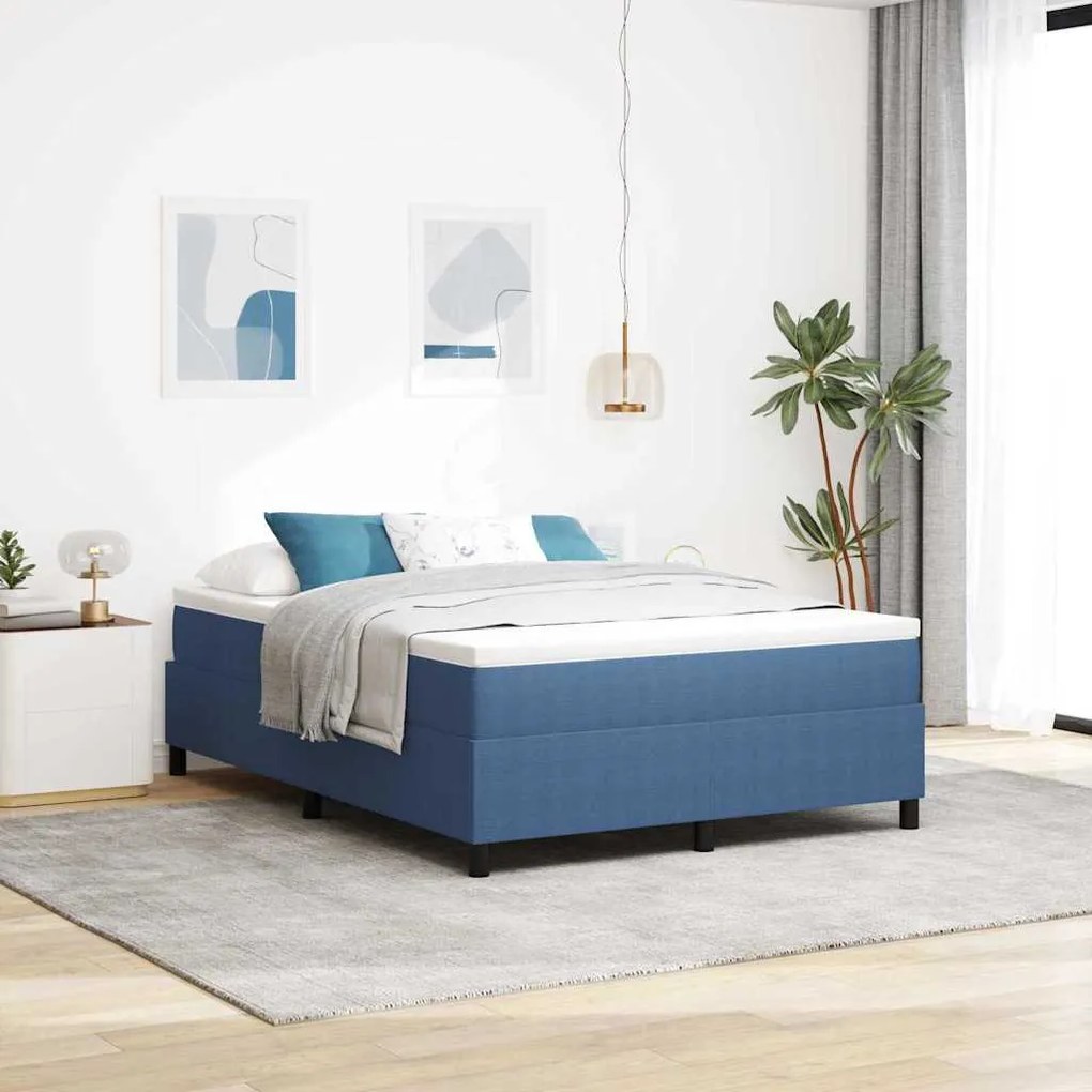 vidaXL Κρεβάτι με Στρώμα Μπλε 140x200 εκ από Καρντούροι Ύφασμα