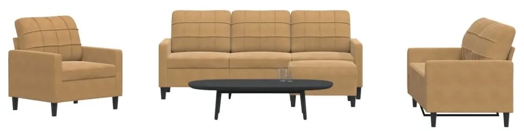 Πολυθρόνες Σετ 4 Τεμαχίων Καφέ από Βελούδο με Μαξιλάρια