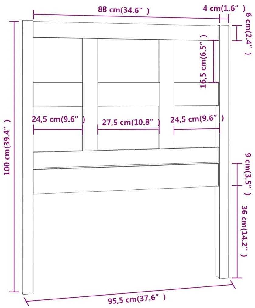 vidaXL Κεφαλάρι Κρεβατιού Μαύρο 95,5 x 4 x 100 εκ. Μασίφ Ξύλο Πεύκου