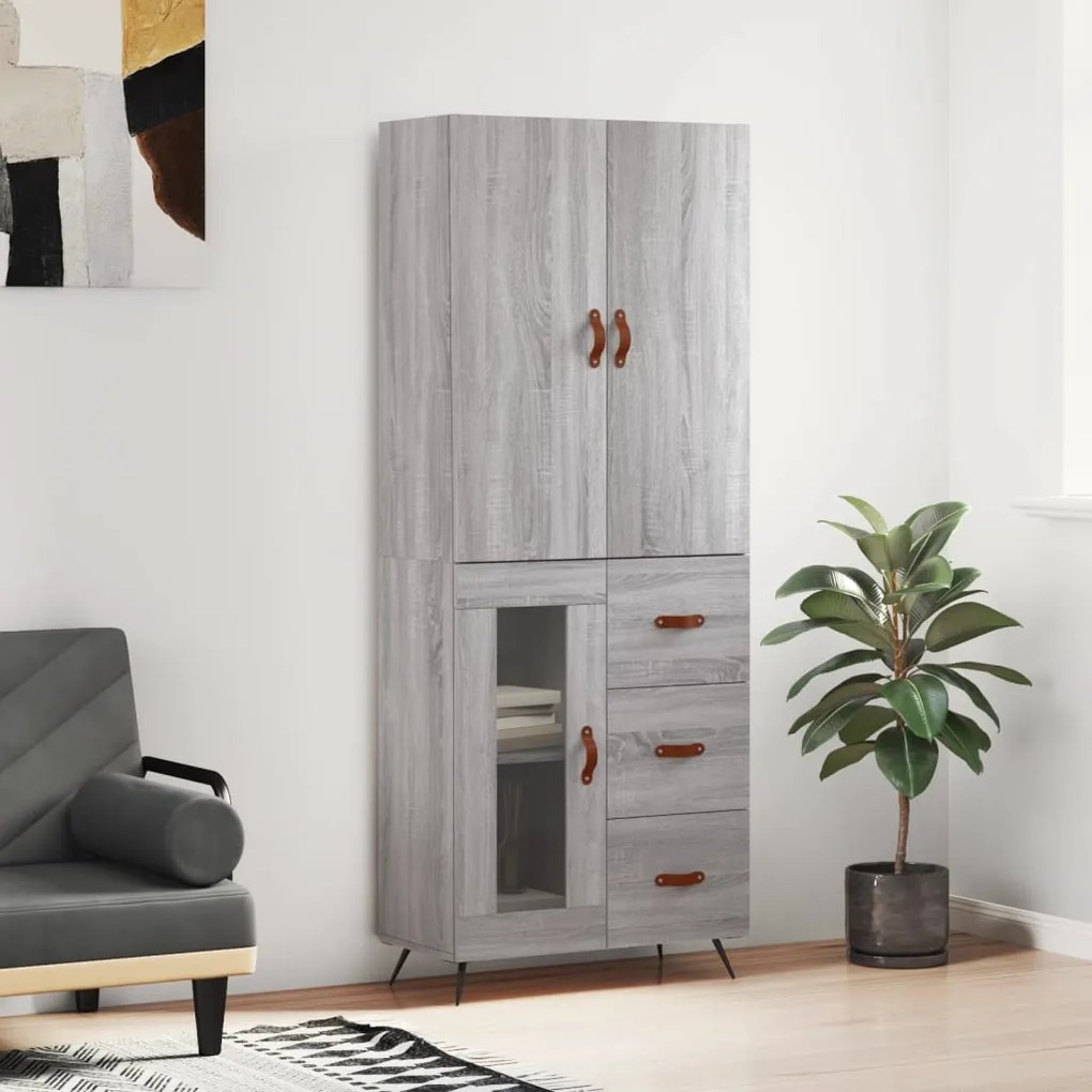 vidaXL Ντουλάπι Γκρι Sonoma 69,5 x 34 x 180 εκ. Επεξεργασμένο Ξύλο