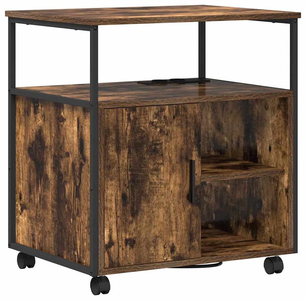 vidaXL Ντουλάπα με Σταθμό Φόρτισης Καπνιστό Δρύς 61 x 46 x 67 εκ.