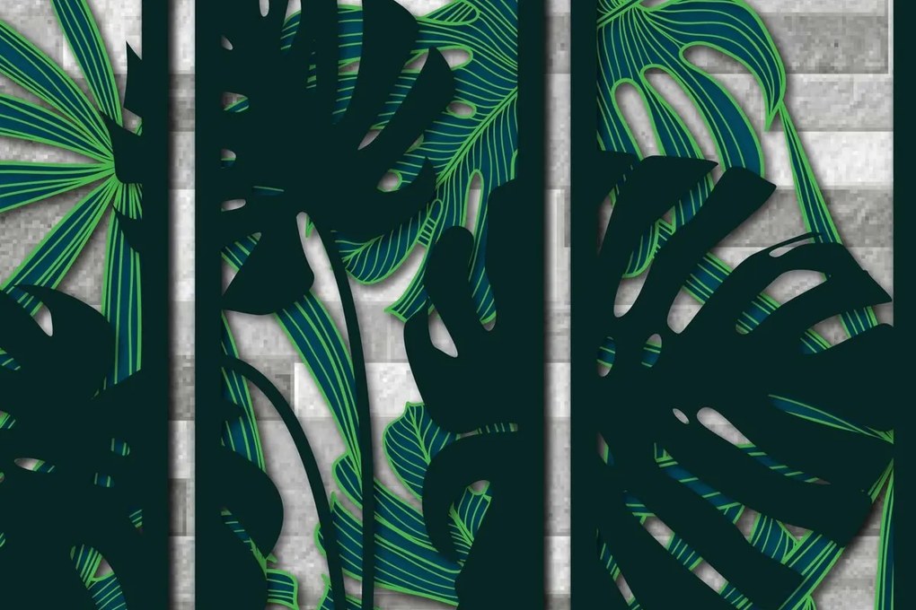 Σετ των 2 Intra απο ξύλο plywood 3mm-4mm πάχος διακόσμησης τοίχου με πάνελ 3D Monstera Δίασταση 40x40 cm INTRAFABR-71085512