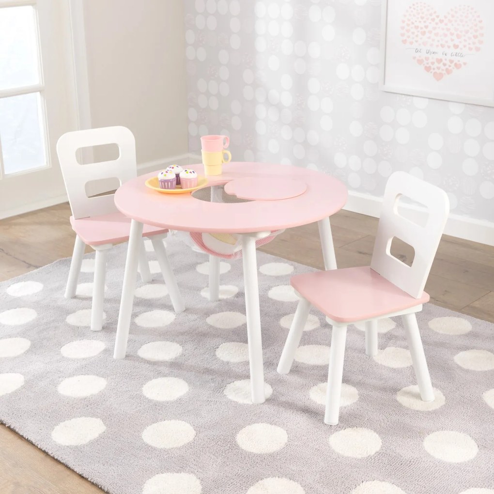 Τραπεζαρία KidKraft Round Table and 2 Chair Set-Λευκό / Φυσικό