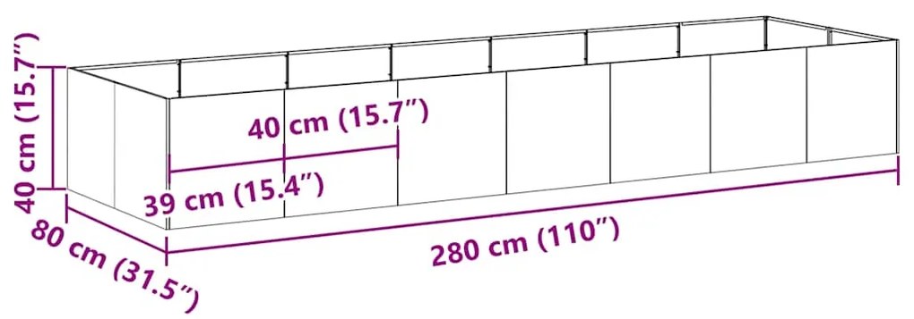 Ζαρντινιέρα 280x80x40 εκ. από Γαλβανισμένο Ατσάλι - Ασήμι