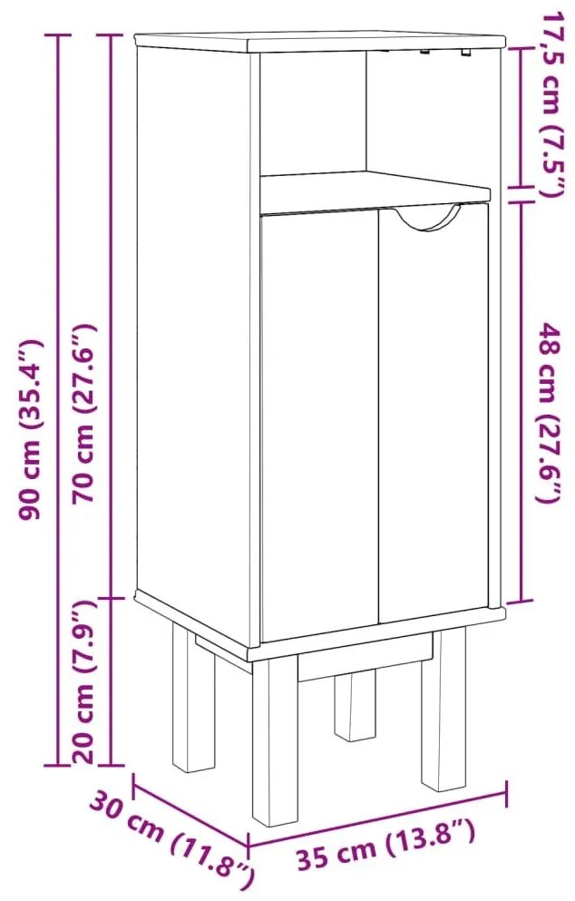 Ντουλάπι Μπάνιου OTTA 35x30x90 εκ. Μασίφ Ξύλο Πεύκου - Καφέ