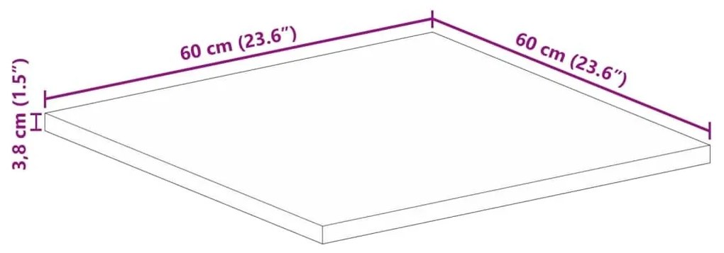 Επιφάνεια Τραπεζιού Τετράγωνη 60x60x3,8 εκ. Μασίφ Ξύλο Μάνγκο - Καφέ