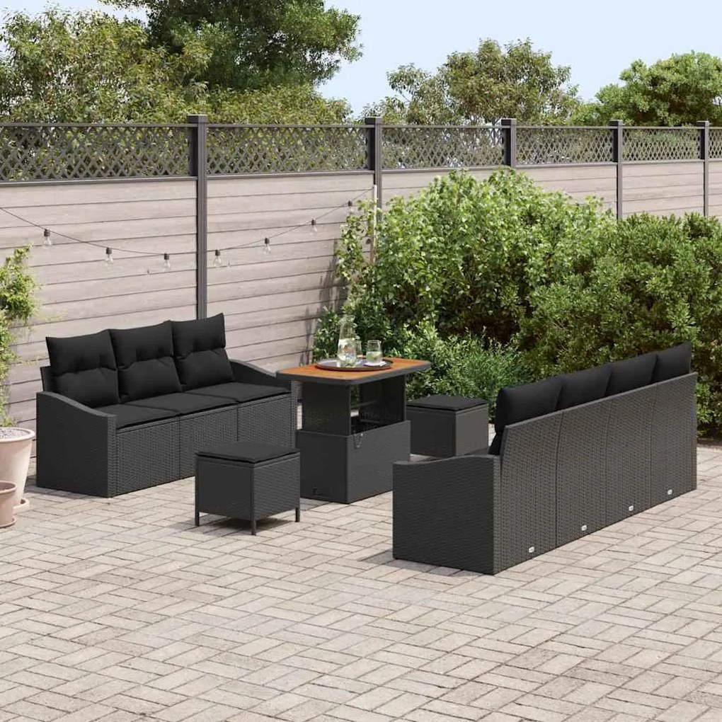 vidaXL Σετ Καναπέ Κήπου με μαξιλάρι 10 pcs Μαύρο 90 x 55 x 71 cm