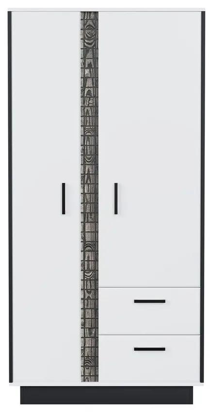 Ντουλάπα Orlando U106, Άσπρο, Γυαλιστερό λευκό, Μαύρο, 192x95x54cm, Πόρτες ντουλάπας: Με μεντεσέδες | Epipla1.gr