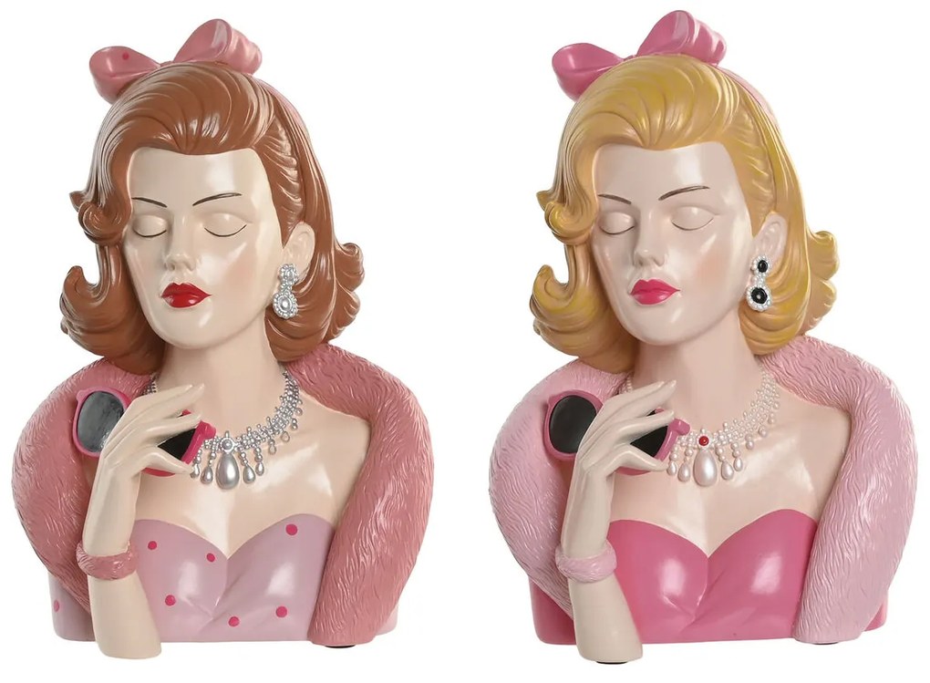 Διακοσμητική Φιγούρα Home ESPRIT Κίτρινο Καφέ Ροζ Γυναίκα 21,5 X 17,5 X 29 CM (x2)