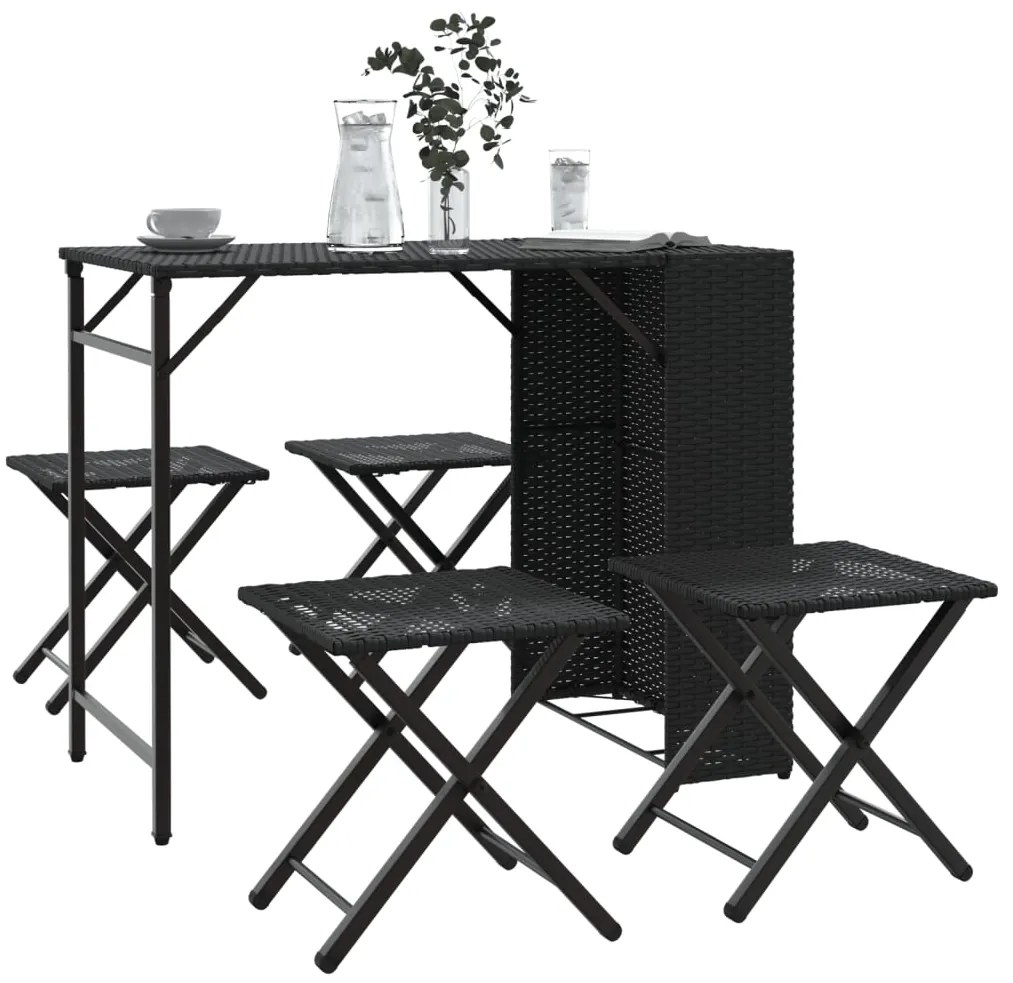 vidaXL Σετ Τραπεζαρίας Κήπου Πτυσ. 5 Τεμαχίων Μαύρο από Συνθ. Ρατάν