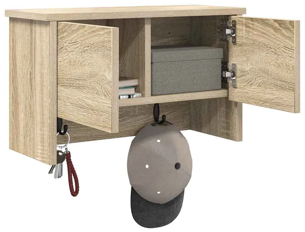 vidaXL Τοίχου Κρεμάστρα με ράφι Επιτοίχιο Δρύς Sonoma 50 x 20 x 30 εκ.